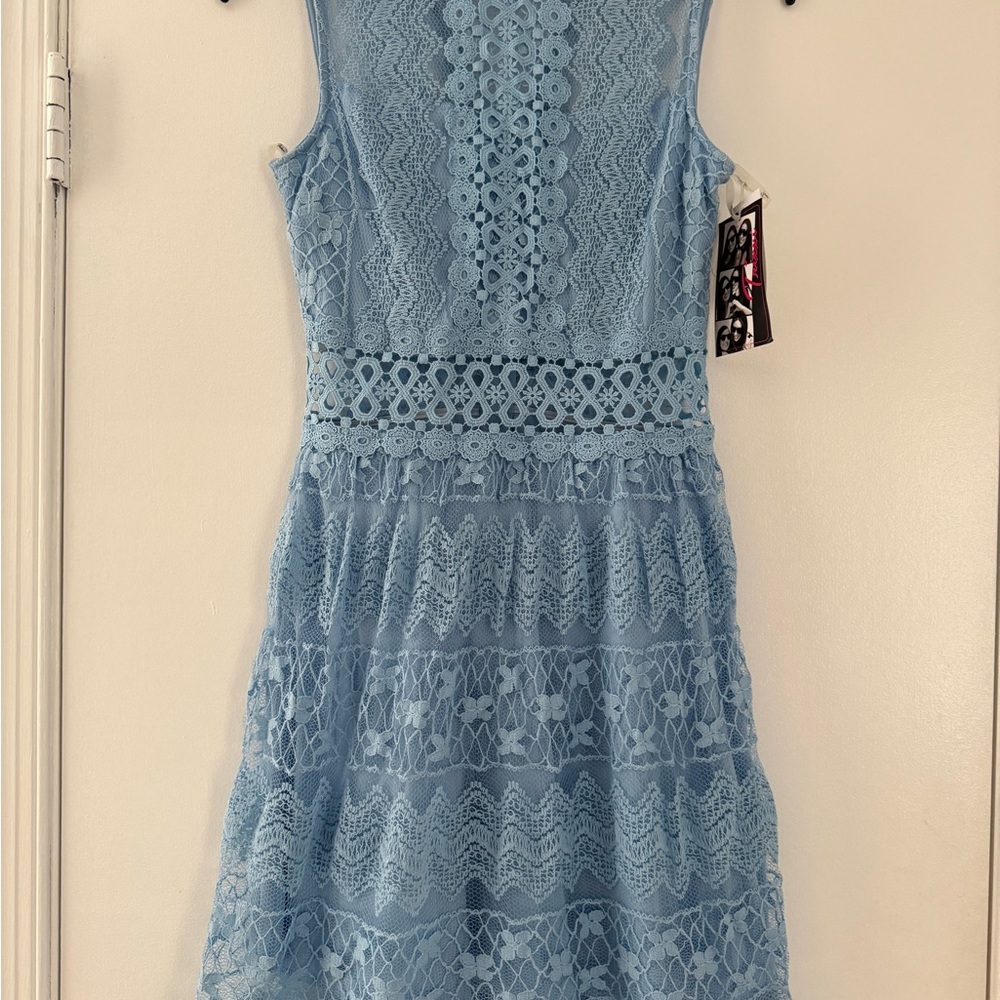 Trixxi Pastel Blue Lace Fit & Flare Dress